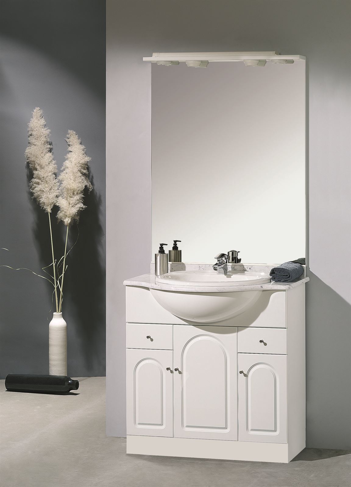 Mueble de baño con lavabo y columnas, 80 cm, color natural y